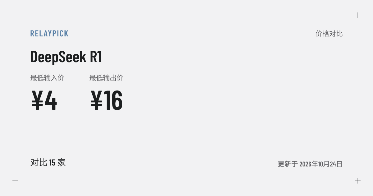 DeepSeek R1 中转站价格对比 - 最低 ¥4/百万 | RelayPick